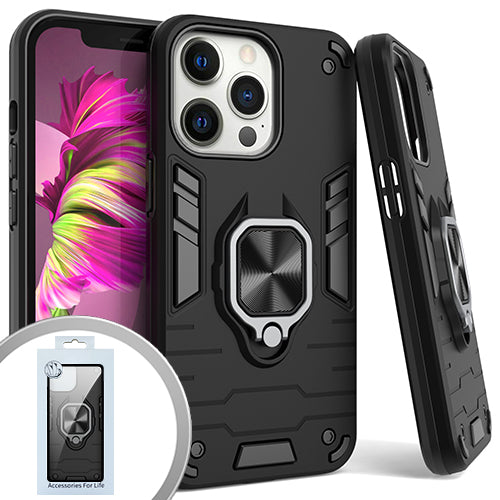 Emax Armor Hybrid Magnet Ring Stand Case For iPhone 13 Pro (6.1") - Black