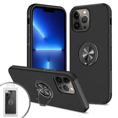 Emax Matte Hybrid Case w/Ring Stand for iPhone 13 Pro (6.1") - Black