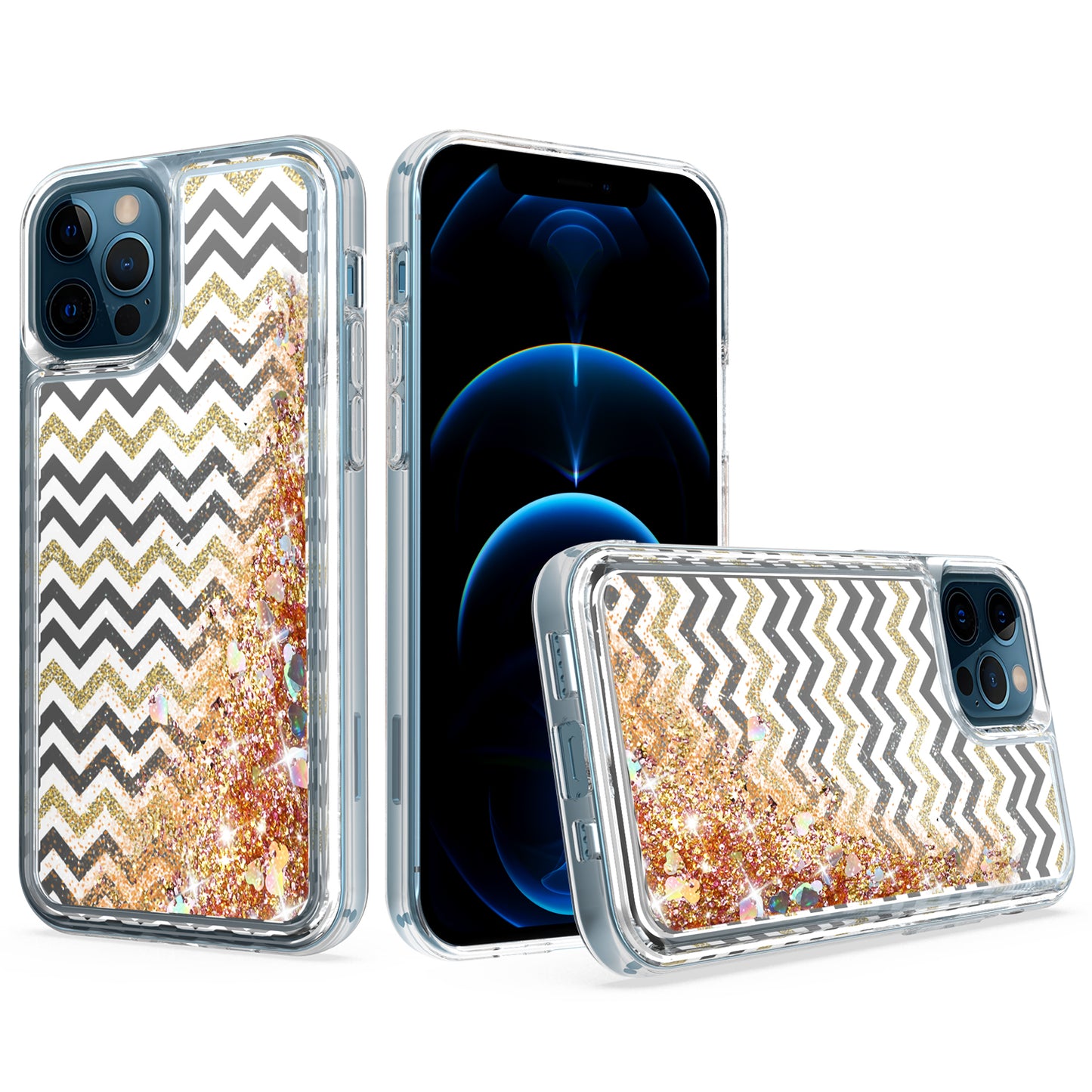 GSA Liquid Glitter Zigzag Candy Case For iPhone 13 Pro Max (6.7") - Clear/Gold