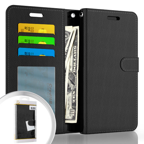 GSA Luxury Flip Card Wallet Case For Apple iPhone 13 Pro (6.1") - Black