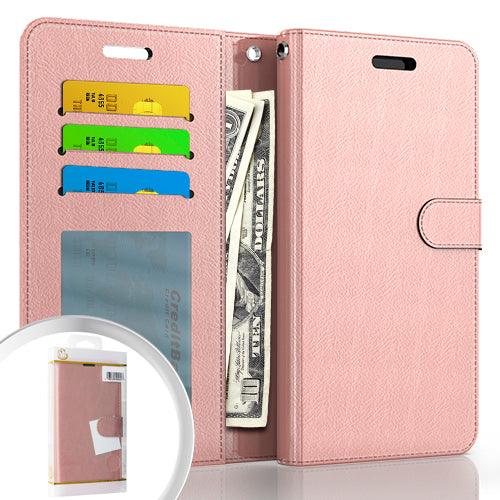 GSA Luxury Flip Leather Wallet Case For iPhone 13 (6.1") - Rose Gold
