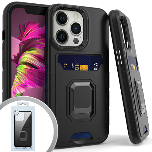 GSA Hybrid CC Slot Case w/Ring For Apple iPhone 13 pro (6.1") - Black