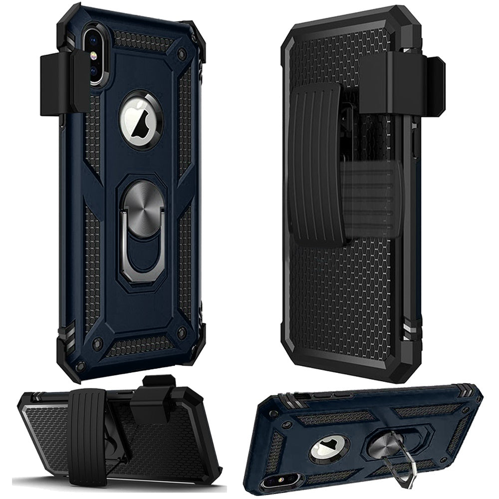 GSA Slim Armor Ring Stand Hybrid Case w/Holster For iPhone 13 (6.1") - Blue