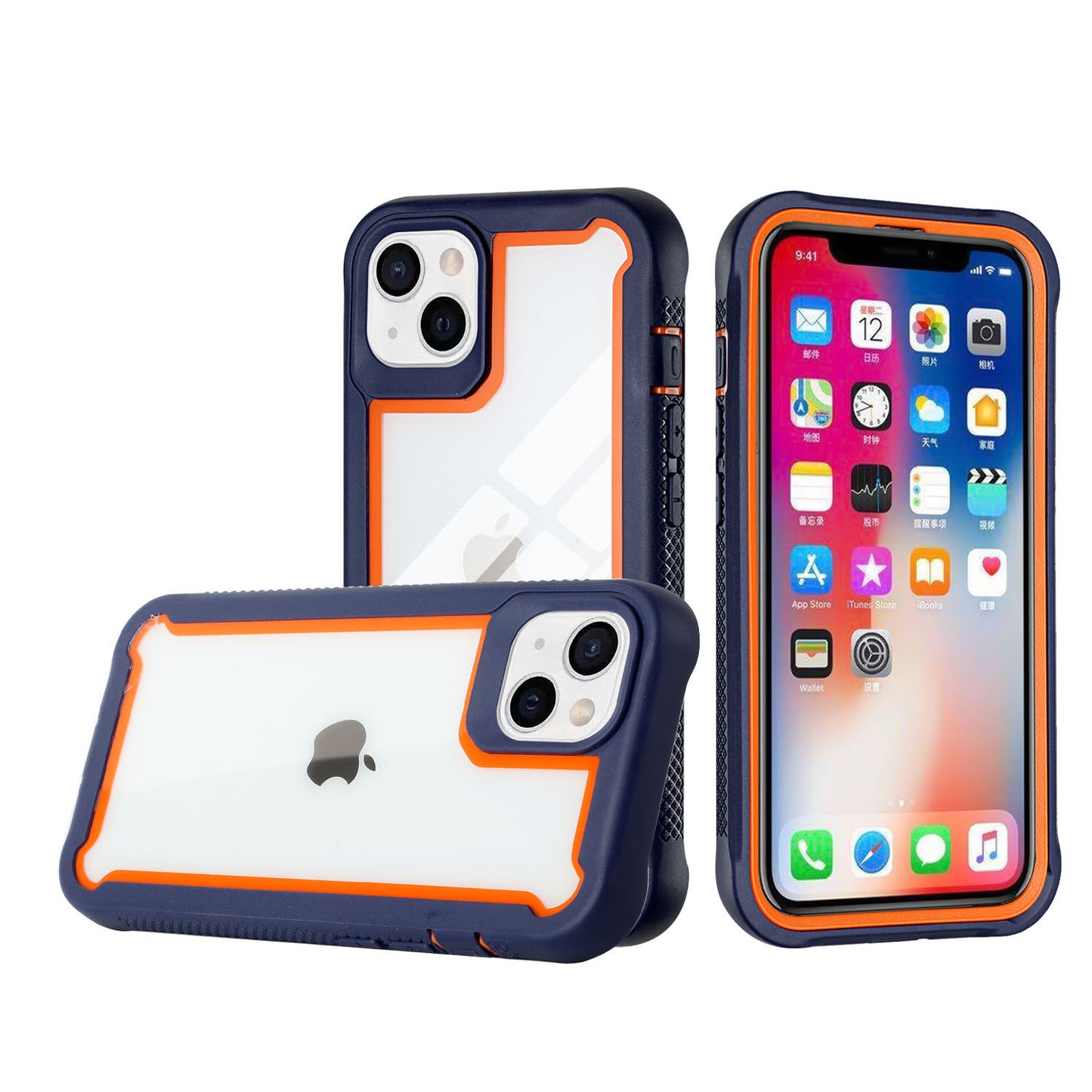 GSA Transparent Shockproof Bumper 3in1 Case For iPhone 13 Pro (6.1") Clear PC Blue TPU Orange