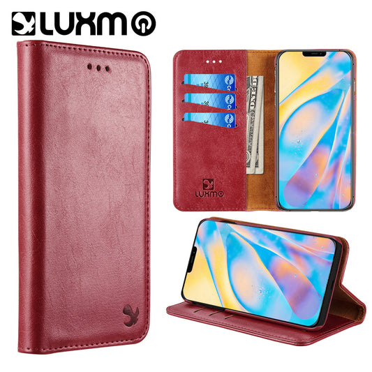 GSA Gentleman Folio Flip Leather Wallet Case For iPhone 13 Pro Max (6.7") - Red