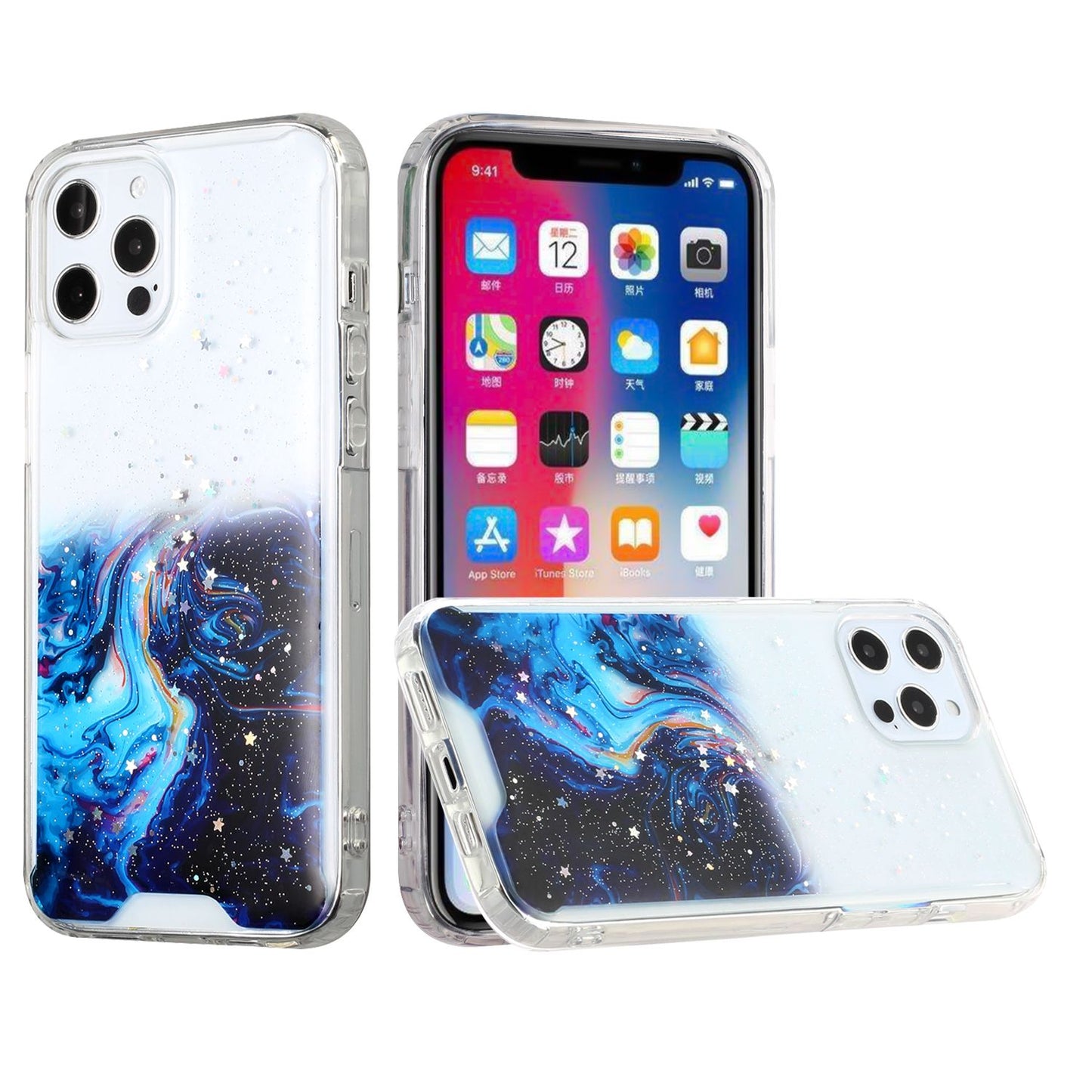 GSA Frozen Glitter Case w/Epoxy Design for iPhone 13 Mini 5.4" - Blue