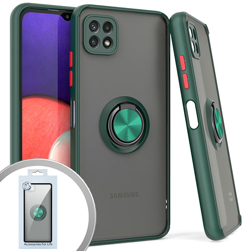GSA Premium Matte Case w/Ring Stand for Samsung Galaxy A22, Boost Celero 5G Clear/Green