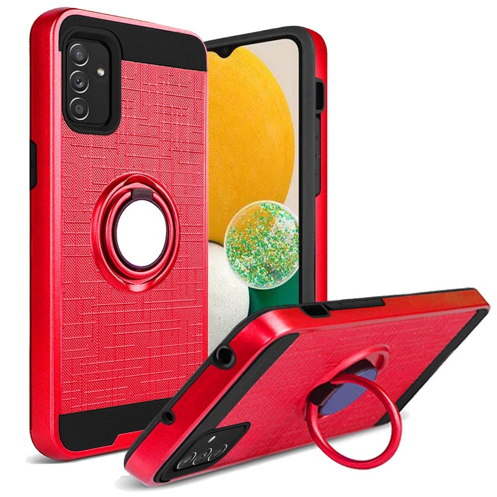 GSA Brushed Hybrid Case w/Ring Stand for Samsung Galaxy A13 - Red