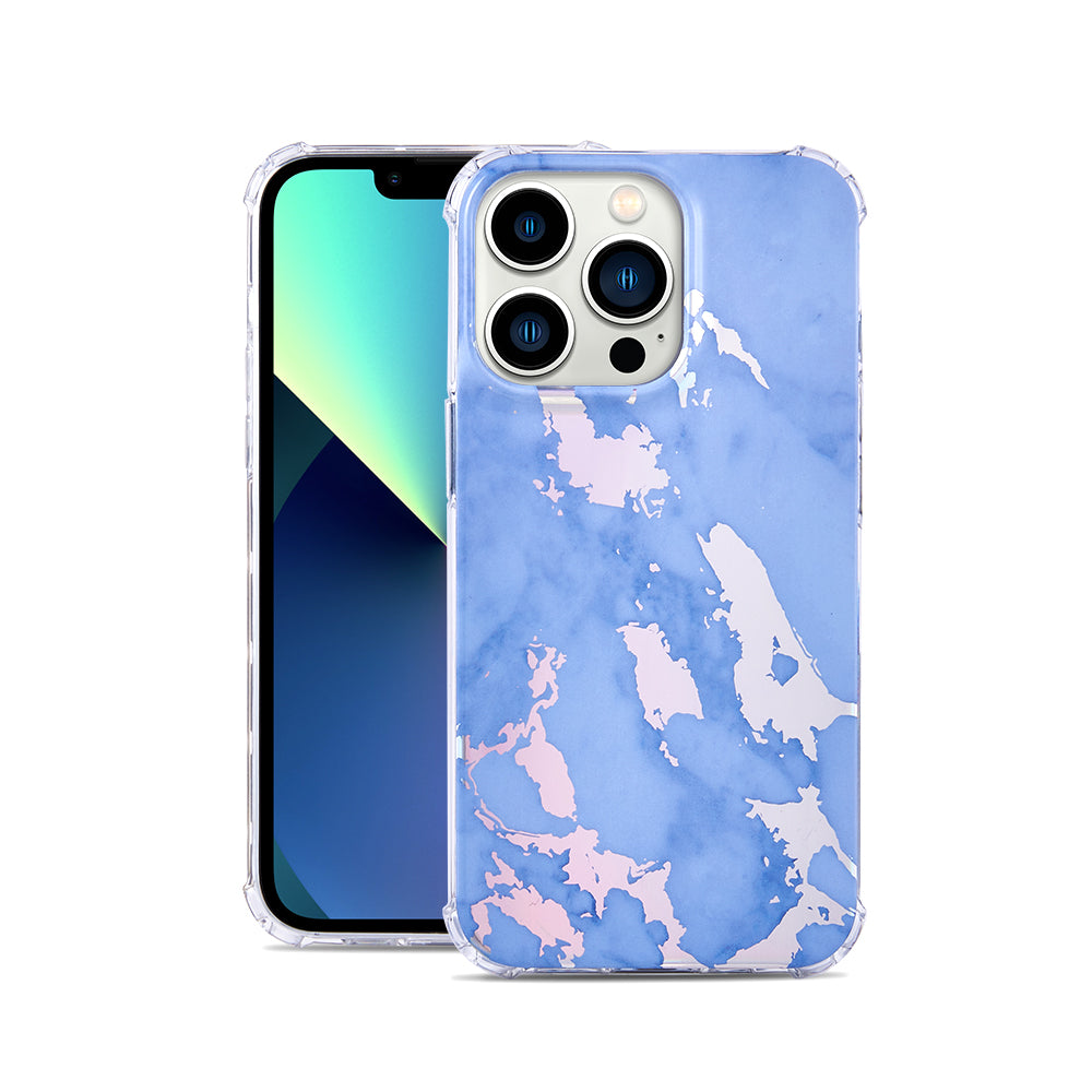 GSA Electroplated Marble Candy Case for iPhone 13 Pro (6.1") - Blue/Silver