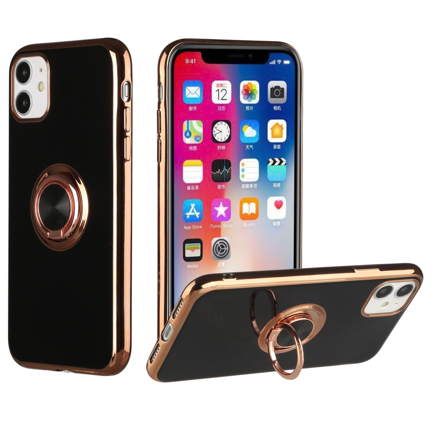 GSA Electroplated Case w/Ring Stand for iPhone 13 Pro (6.1") - Black/Rose Gold