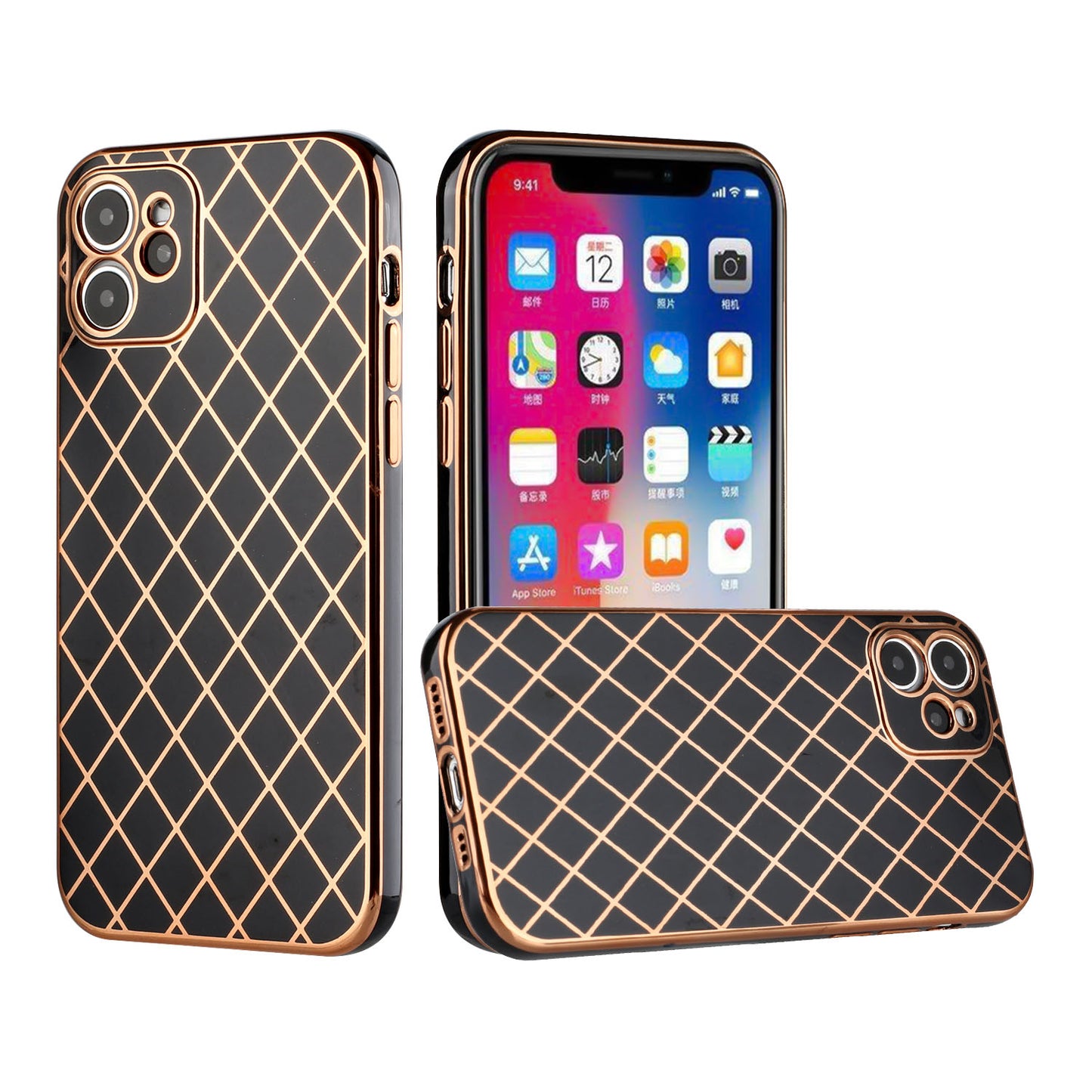 GSA Electroplated Grid Candy Case for iPhone 13 Pro (6.1") - Black/Rose Gold