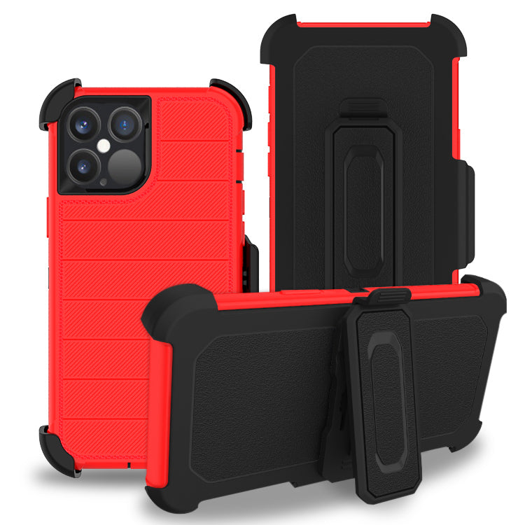 GSA 3-in-1 Textured Stripe Holster Case for iPhone 13 Pro (6.1") - Red/Black