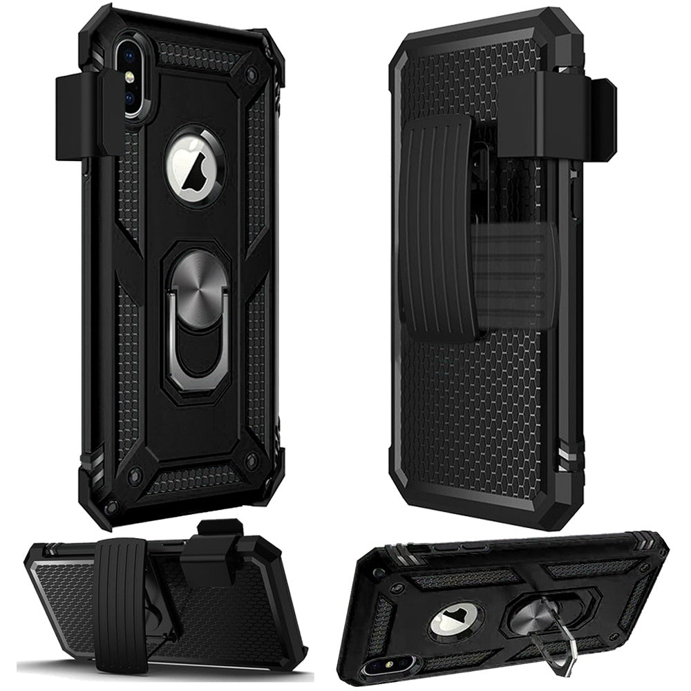 GSA Slim Shockproof Holster Case w/Ring for iPhone 13 Pro Max (6.7") - Black