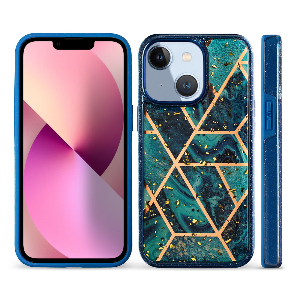 GSA Enchanted Geo Marble Hybrid Case for iPhone 13 (6.1") - Teal/Blue