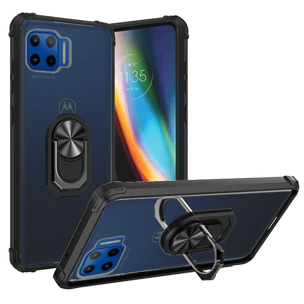 GSA Clear MAGNETIC Ring Kickstand Case For Motorola Moto ONE 5G Clear/Black