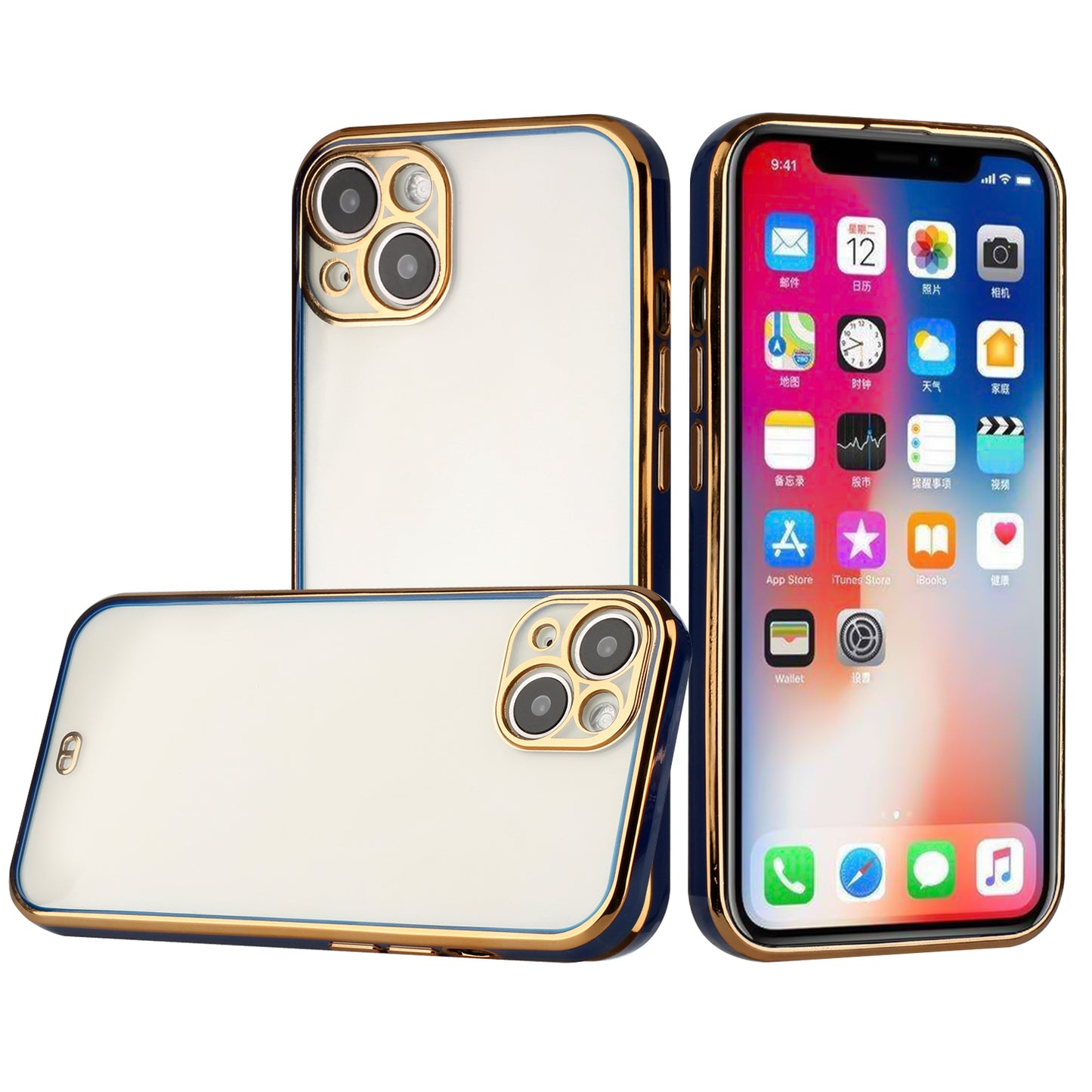 GSA Phantom Raise Chrome Bumper Case For iPhone 13 (6.1") - Clear/Blue