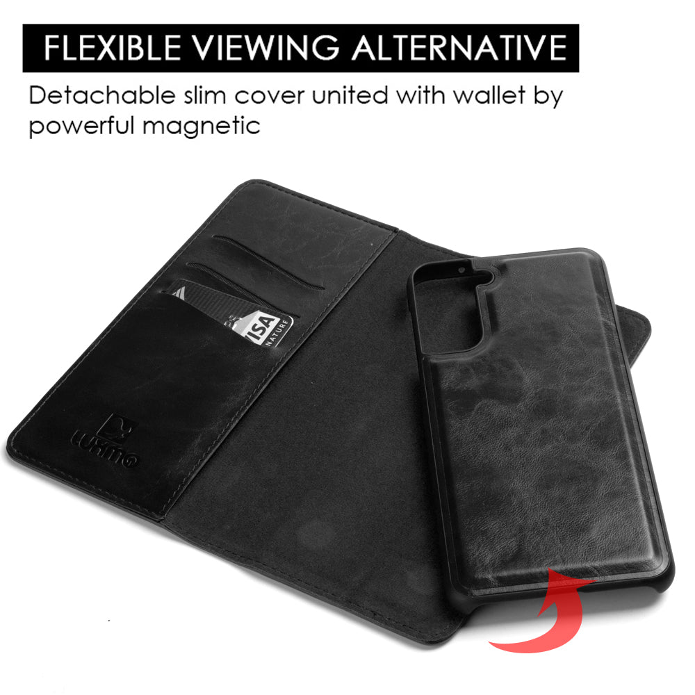 GSA Luxury Gentleman Magnetic Leather Wallet for Samsung Galaxy S21 FE Black