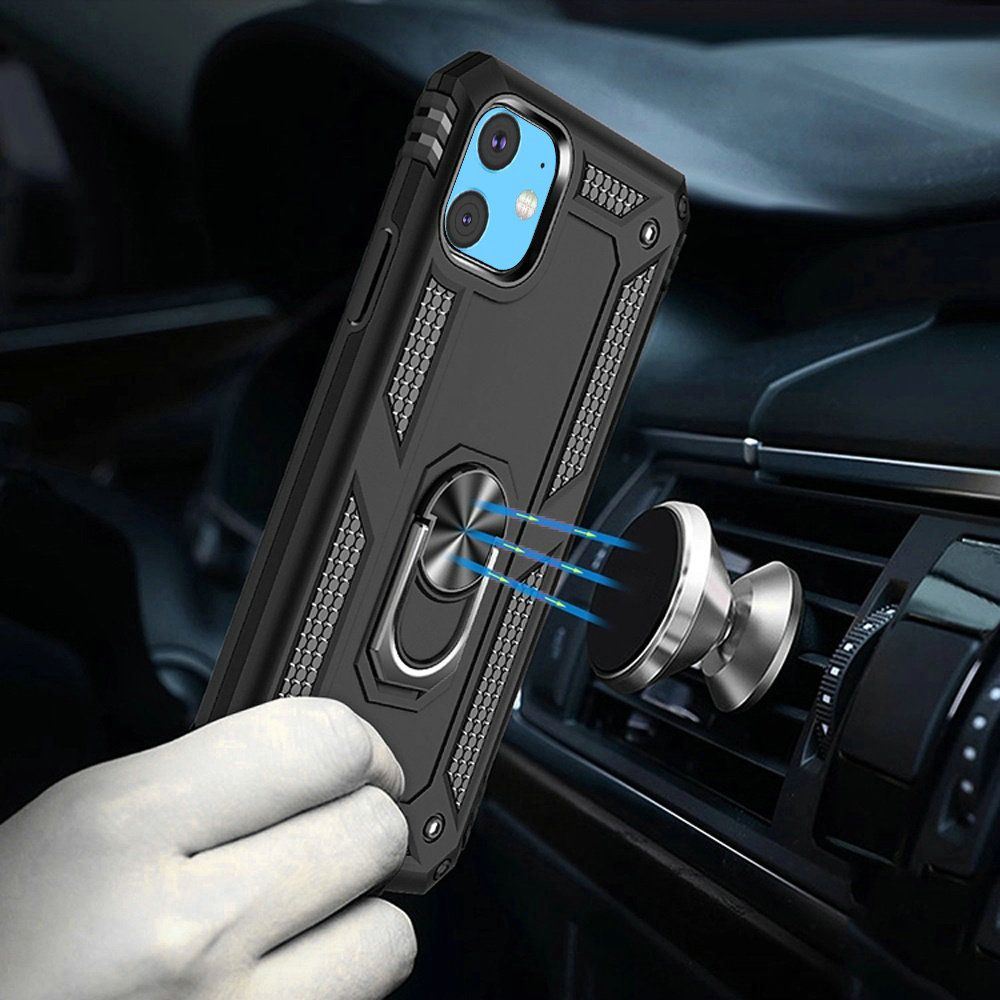 GSA Ring Magnetic Kickstand Hybrid Case Cover For iPhone 15 - Black
