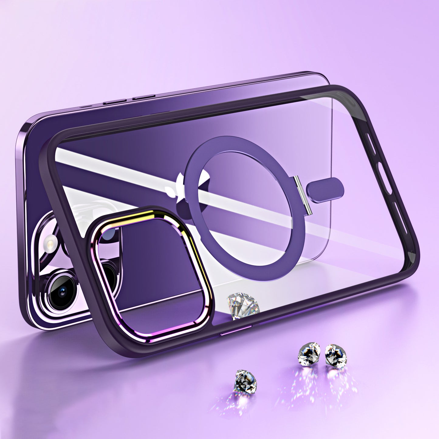 GSA Magnetic Circle Kickstand Alloy Chrome For iPhone 12 Pro Max 6.7 Dark Purple