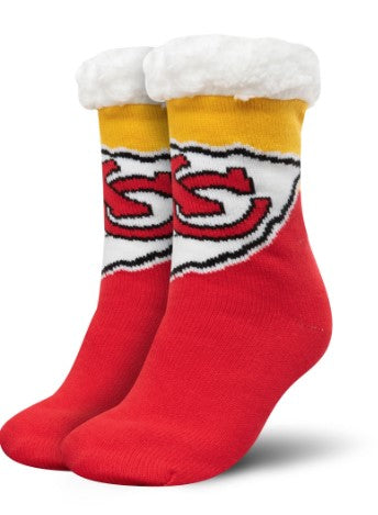 FOCO NFL Kansas City Chiefs Color Block Footy Slippers Non-Skid Bottoms
