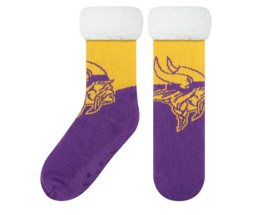 FOCO NFL Minnesota Vikings Color Block Footy Slippers Non-Skid Bottoms
