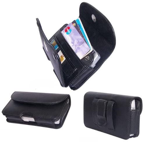 Horizontal Leather Wallet Case with Belt Loop and Clip - Black for Apple Iphone