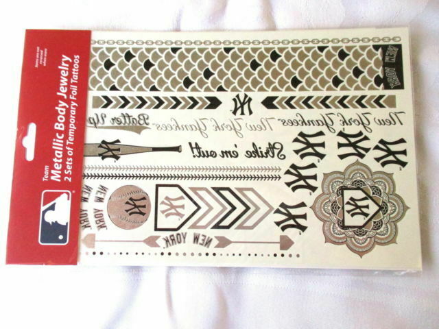 L.E. MLB New York Yankees Temporary Foil Tattoos Silver 2 Sheets