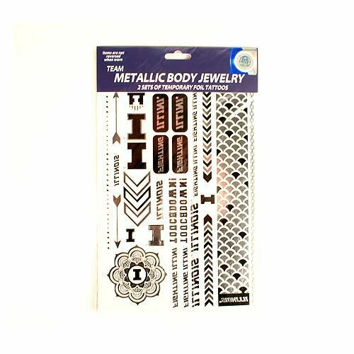 Little Earth NCAA Illinois Fighting Illini Temporary Foil Tattoos Two Sheets