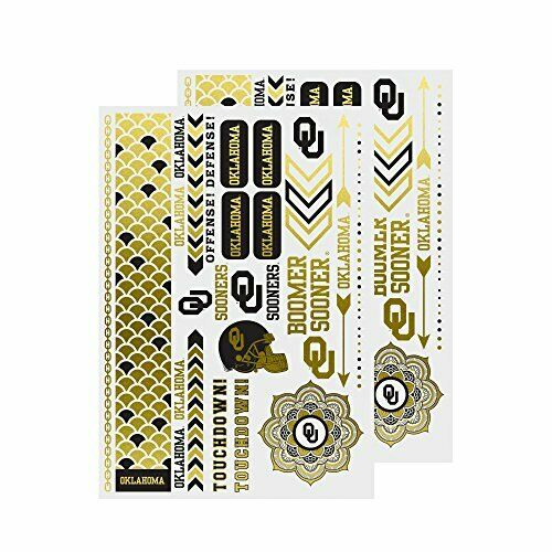 Little Earth NCAA Oklahoma Sooners Metallic Foil Body Tattoos Jewelry 2 Sheet Set