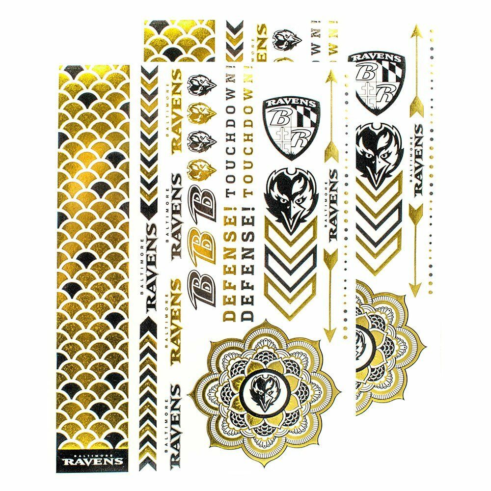 LE NFL Baltimore Ravens Temporary Metallic Foil Tattoos Body Jewelry 2 Sheet