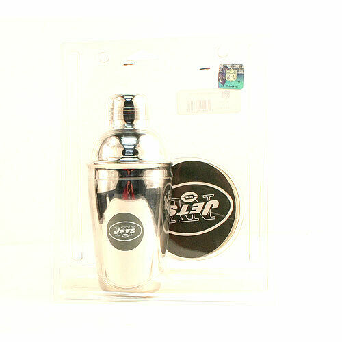 BB Licensed NFL New York Jets Martini Shaker & 8 Card Board Coaster Set