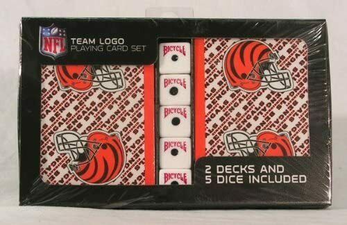 USPCC NFL Cincinnati Bengals - 2 Packs of Playing Cards with Dice