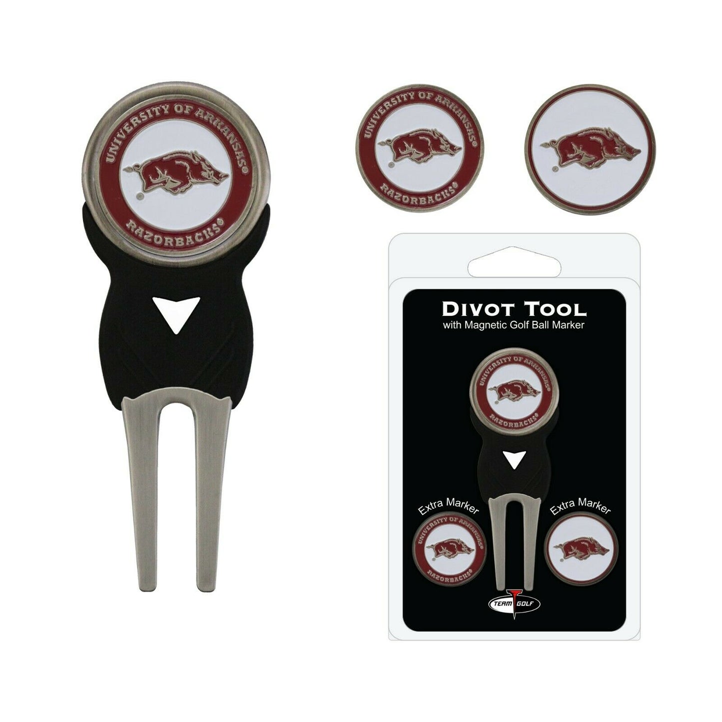 Team Golf NCAA Arkansas Razorbacks Divot Tool with 3 Golf Ball Markers Set
