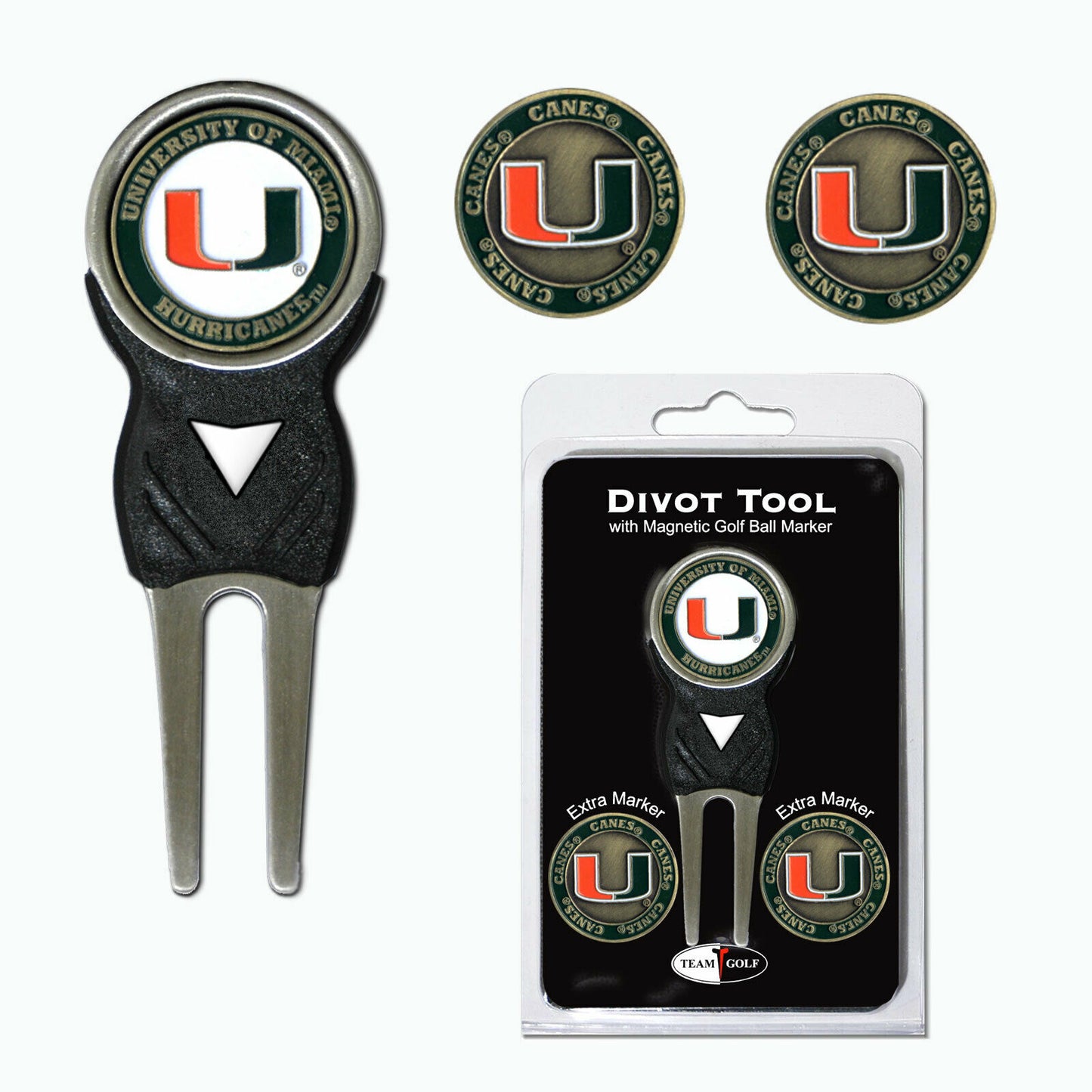 Team Golf NCAA Miami Hurricanes Divot Tool with 3 Golf Ball Markers Set