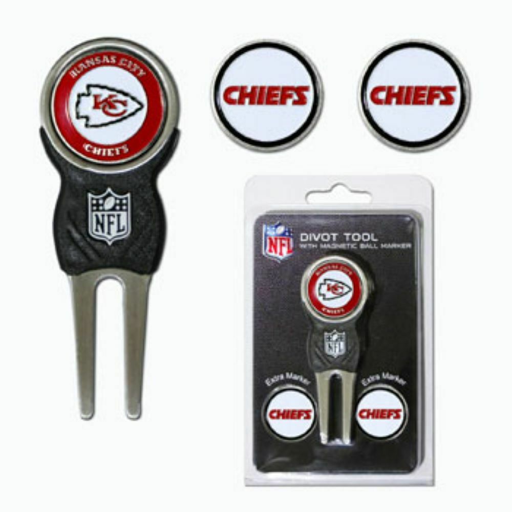 Team Golf NFL Kansas City Chiefs Divot Tool with 3 Golf Ball Markers Set