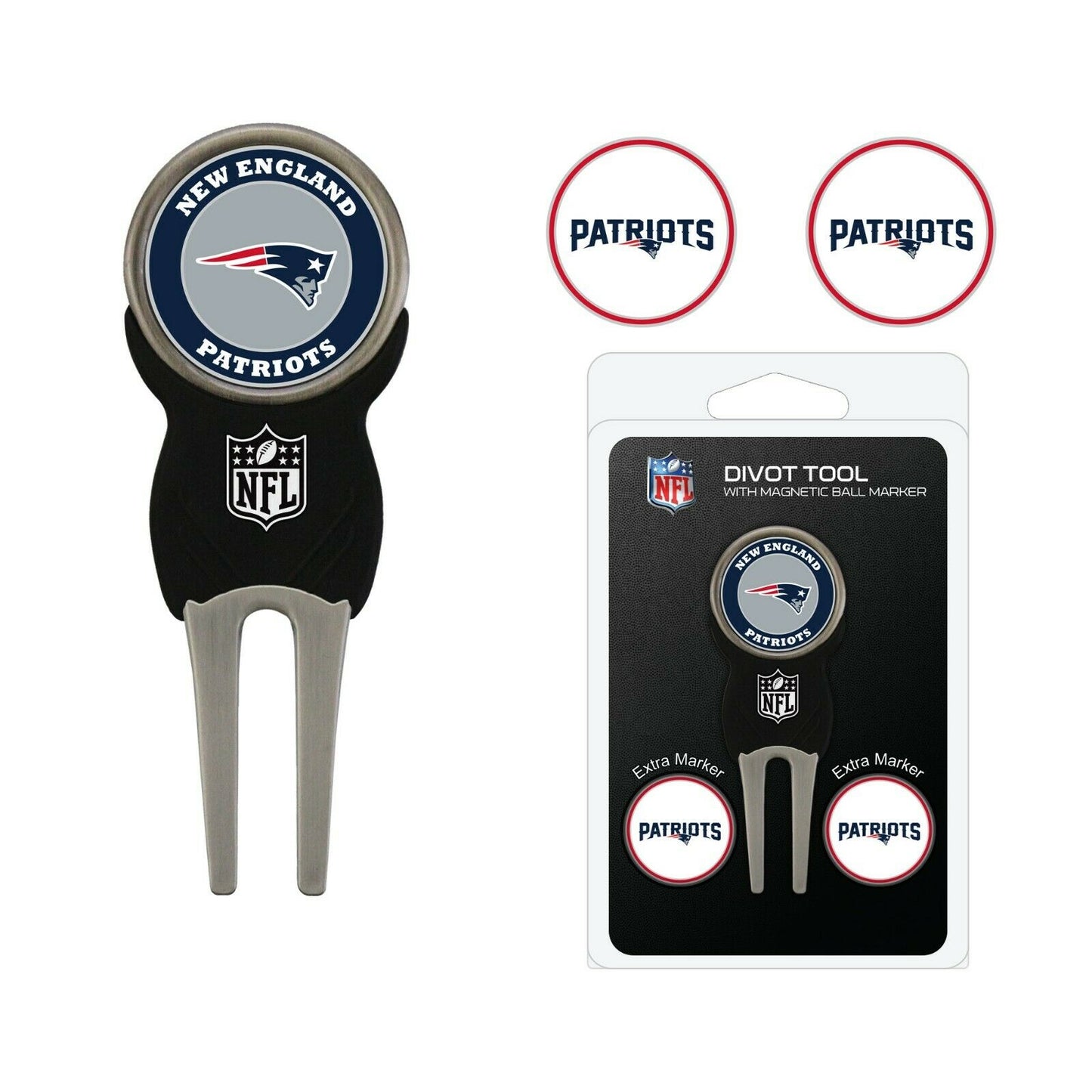 Team Golf NFL New England Patriots Divot Tool with 3 Golf Ball Markers