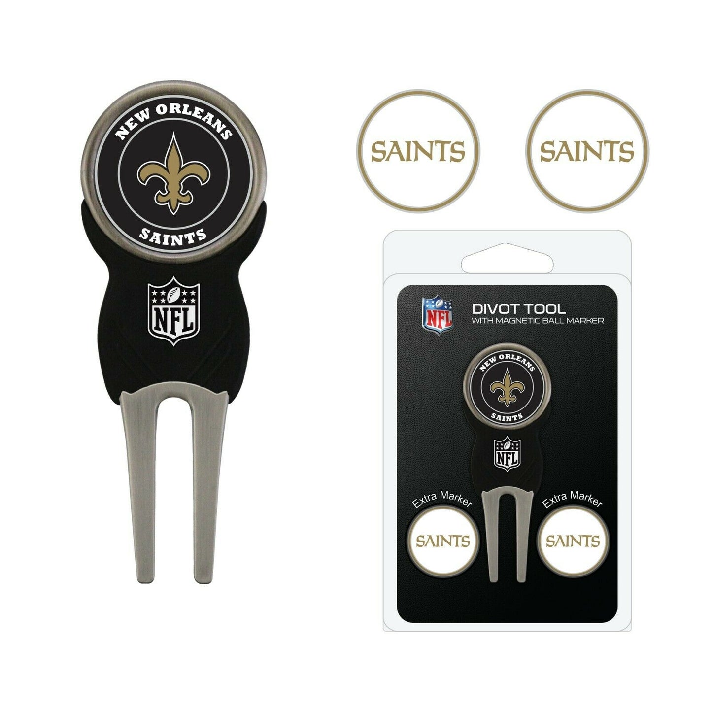 Team Golf NFL New Orleans Saints Divot Tool with 3 Golf Ball Markers Set