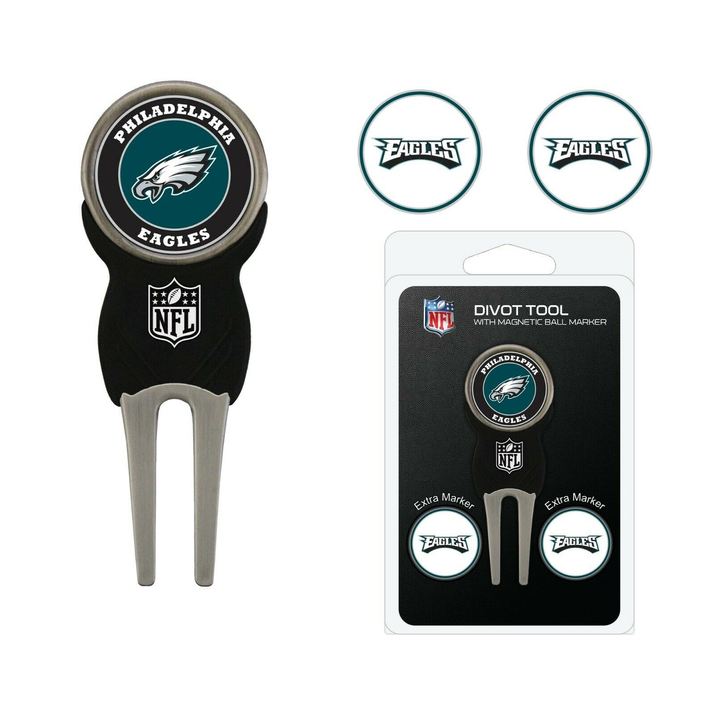 Team Golf NFL Philadelphia Eagles Divot Tool with 3 Golf Ball Markers Set