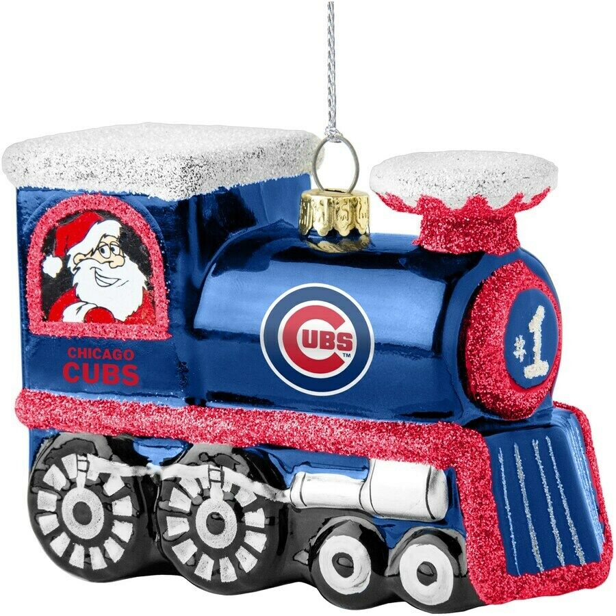 Topperscot MLB Chicago Cubs Blown Glass Santa Claus & Rudolph Train Ornament