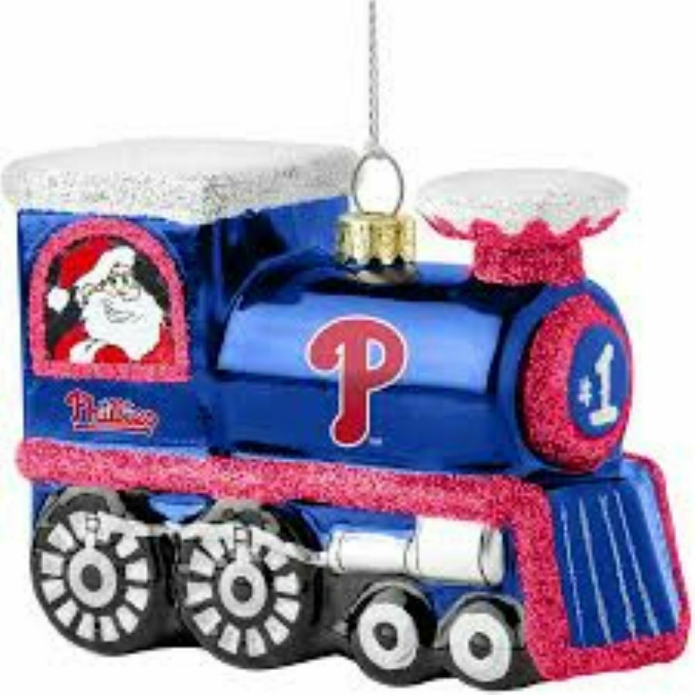 BB MLB Philadelphia Phillies Blown Glass Train Santa & Rudolph Ornament