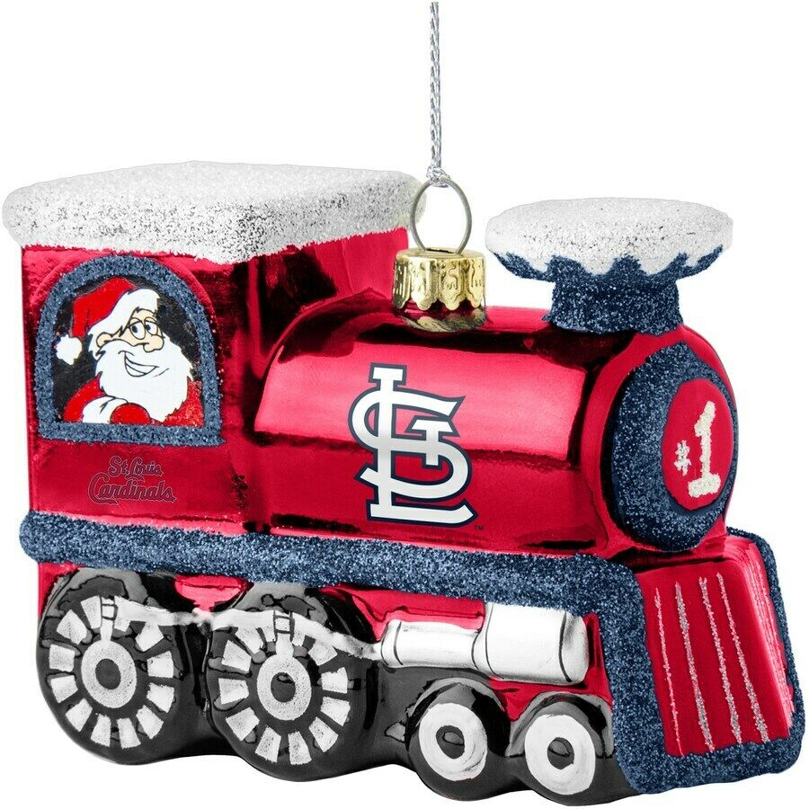 BB MLB St. Louis Cardinals Blown Glass Santa & Rudolph Train Ornament