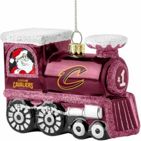 BB NBA Cleveland Cavaliers Blown Glass Santa & Rudolph Train Ornament