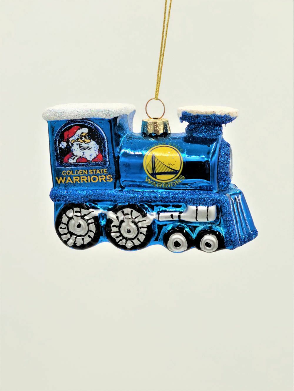 TS NBA Golden State Warriors Blown Glass Santa & Roudolph Train Ornament