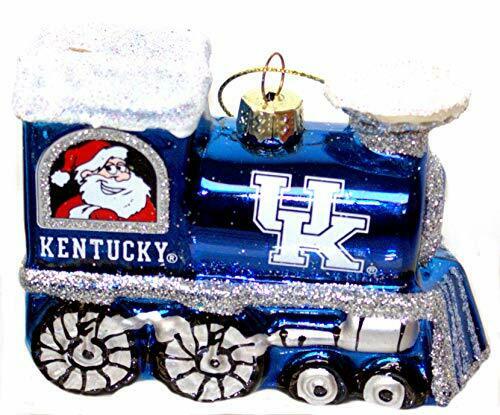 TS NCAA Kentucky Wildcats Blown Glass Santa & Rudolph Train Ornament