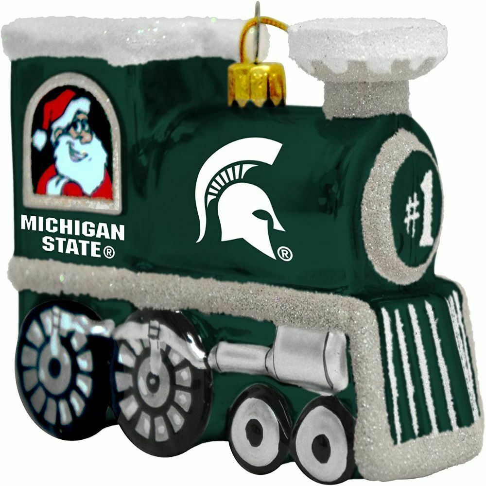 TS NCAA Michigan State Spartans Santa Blown Glass Train Ornament