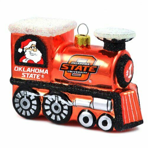 Topperscot NCAA Oklahoma State Cowboys Blown Glass Santa & Rudolph Train Ornament
