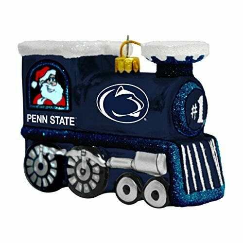 BB NCAA Penn State Nittany Lions Blown Glass Santa & Rudolph Train Ornament