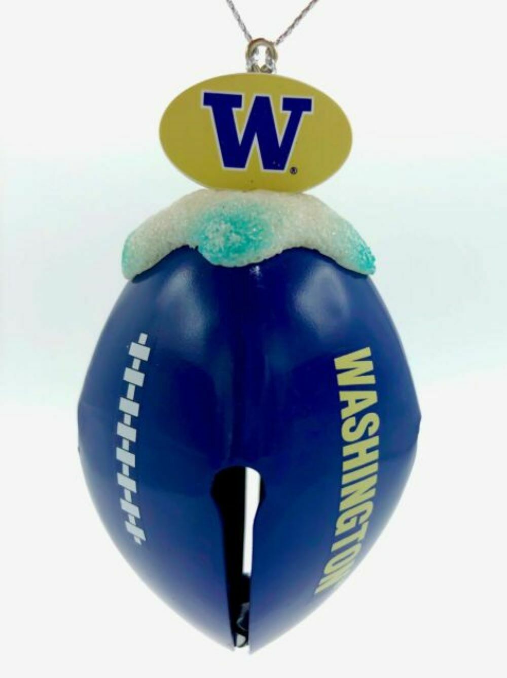 TS NCAA University of Washington Huskies Snow on Football Bell Ornament