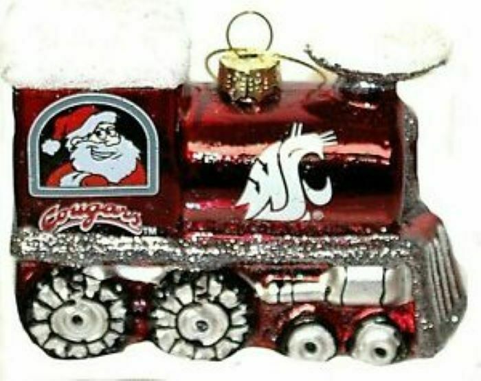 BB NCAA Washington State Cougars Blown Glass Santa Train Ornament