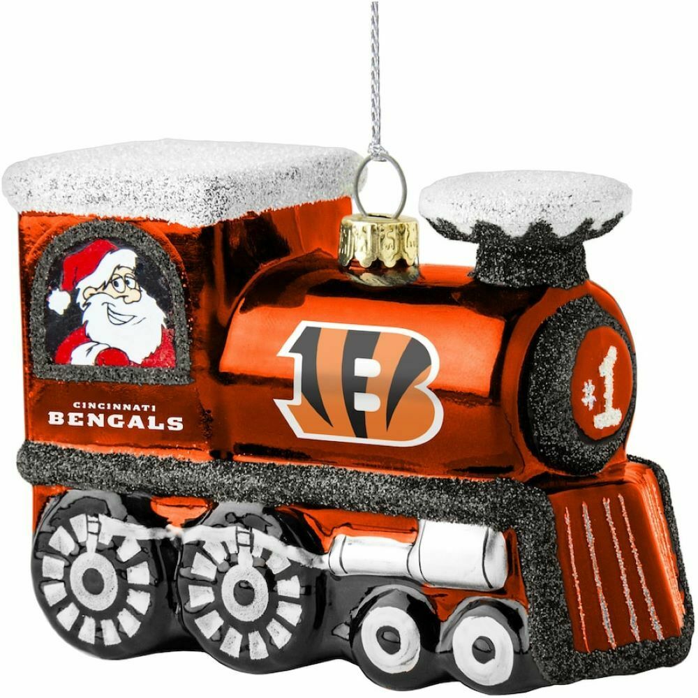 Topperscot NFL Cincinnati Bengals Blown Glass Santa & Rudolph Train Ornament